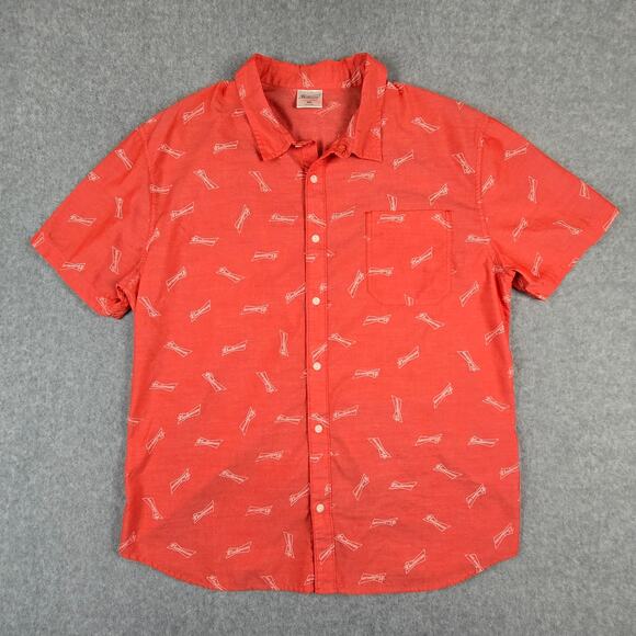 Budweiser Shirt Mens Size 2XL Red Short Sleeve Button Down Logo Pattern - Picture 3 of 16
